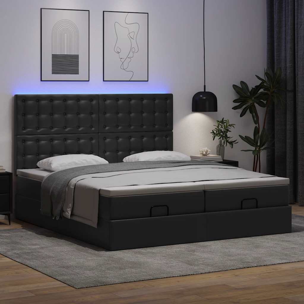 Bed poef met matrassen en LED's 180x200cm kunstleer zwart