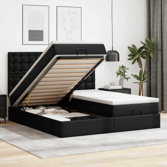 Bed poef met matrassen en LED's 180x200cm kunstleer zwart