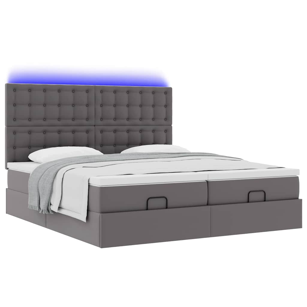 Bed poef met matrassen en LED's 180x200cm kunstleer grijs