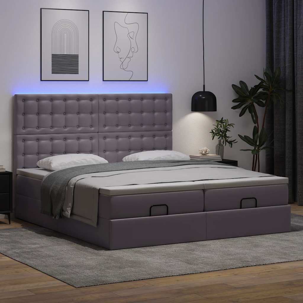 Bed poef met matrassen en LED's 180x200cm kunstleer grijs