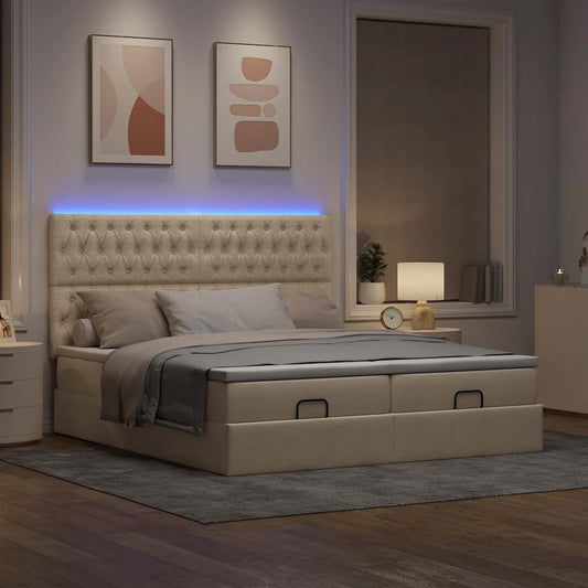 Ottoman bed met matrassen en LED's 160x200cm stof crèmekleurig