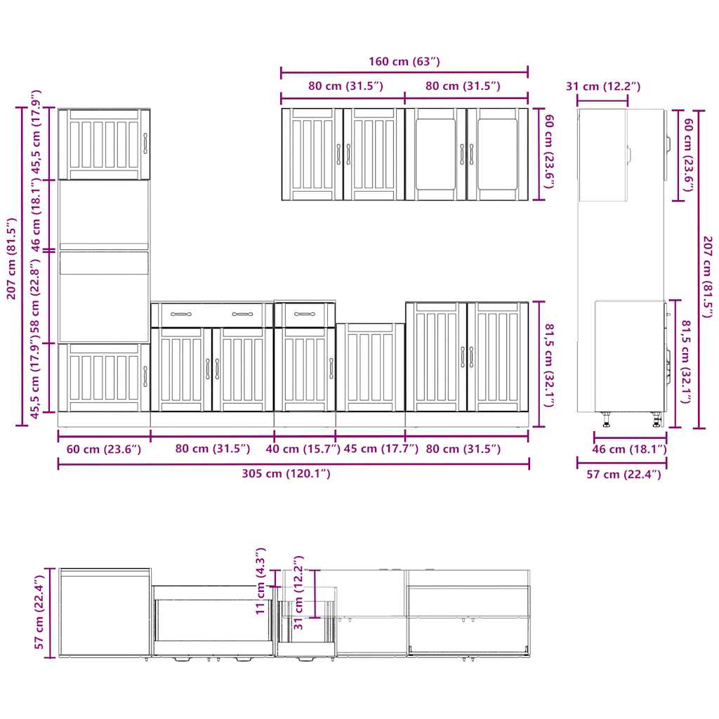 7-delige Keukenkastenset Kalmar bewerkt hout zwart