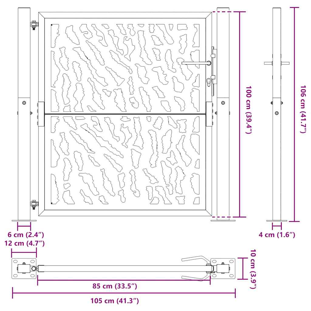 Poort met sporenontwerp 105x105 cm weervast staal