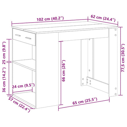 Bureau met lade en plank 102x62x77,5 cm bewerkt hout wit