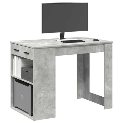 Bureau met lade en plank 102x62x77,5 cm bewerkt hout betongrijs