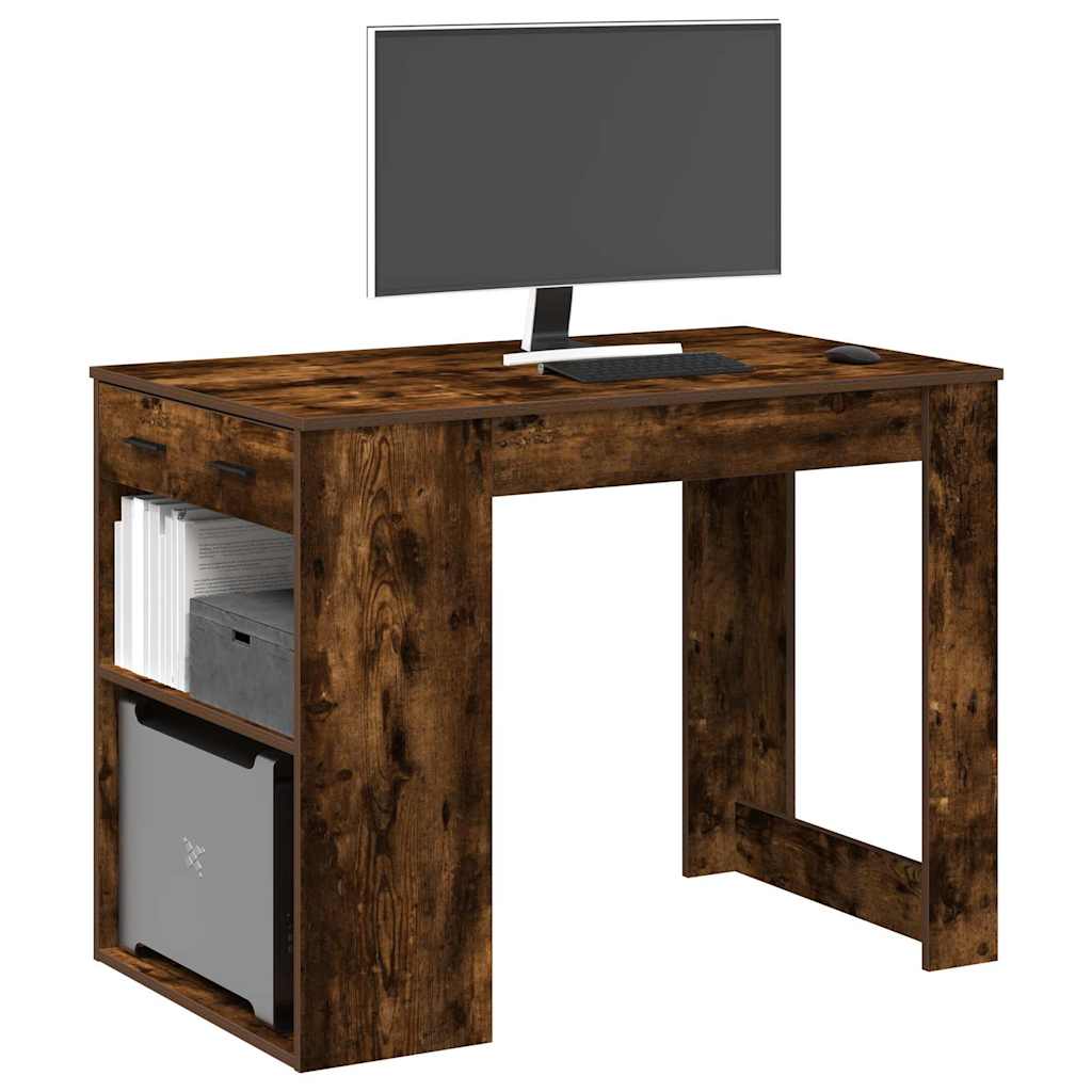 Bureau met lade&plank 102x62x77,5 cm bewerkt hout gerookt eiken