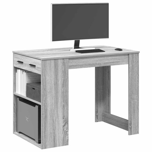 Bureau met lade&plank 102x62x77,5 cm bewerkt hout grijs sonoma