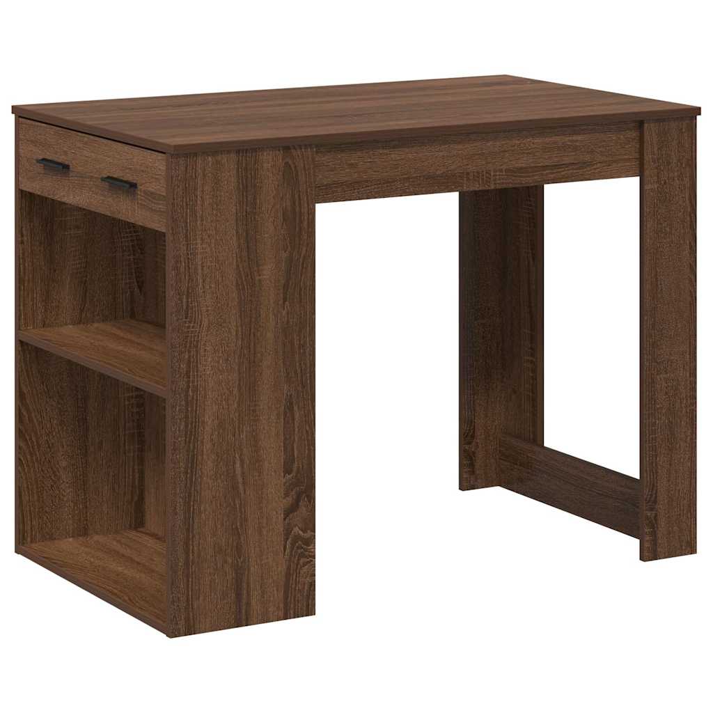 Bureau met lade en plank 102x62x77,5cm bewerkt hout bruin eiken