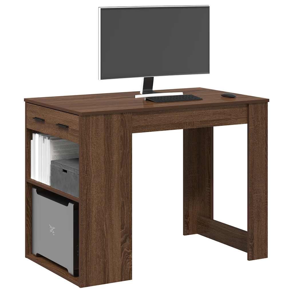 Bureau met lade en plank 102x62x77,5cm bewerkt hout bruin eiken