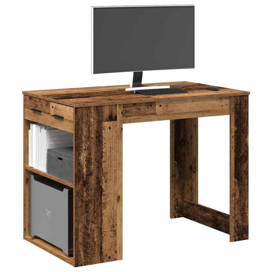 Bureau met lade en plank 102x62x77,5 cm bewerkt hout oud hout