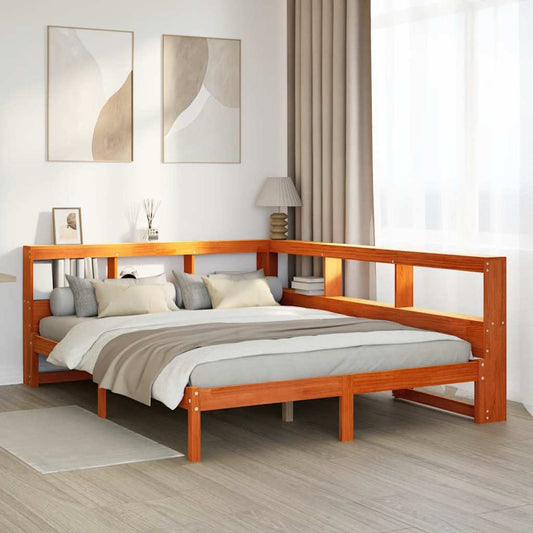 Bed met boekenkast zonder matras grenenhout wasbruin 140x190 cm