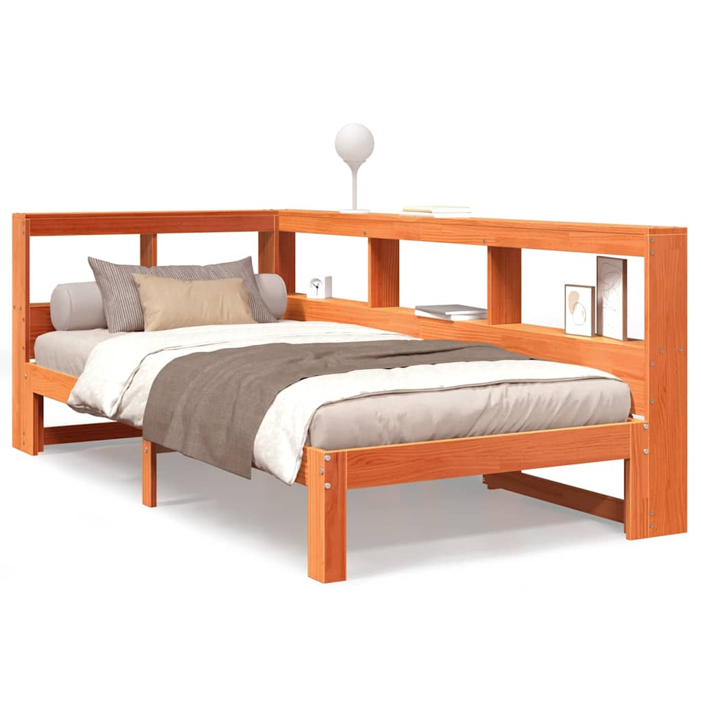 Bed met boekenkast zonder matras grenenhout wasbruin 90x190 cm