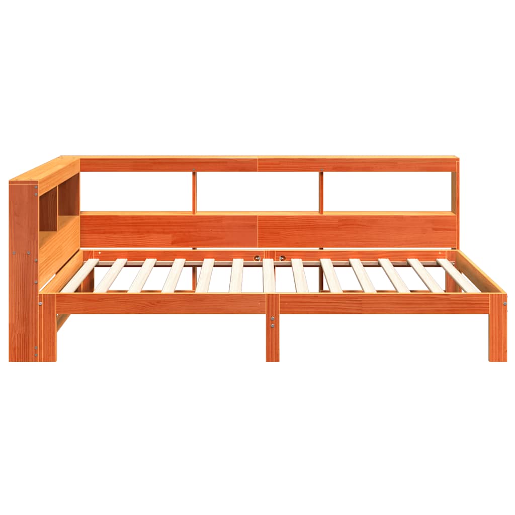 Bed met boekenkast zonder matras grenenhout wasbruin 90x190 cm