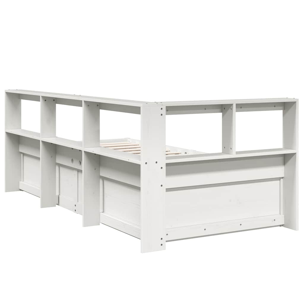 Bed met boekenkast zonder matras grenenhout wit 90x190 cm