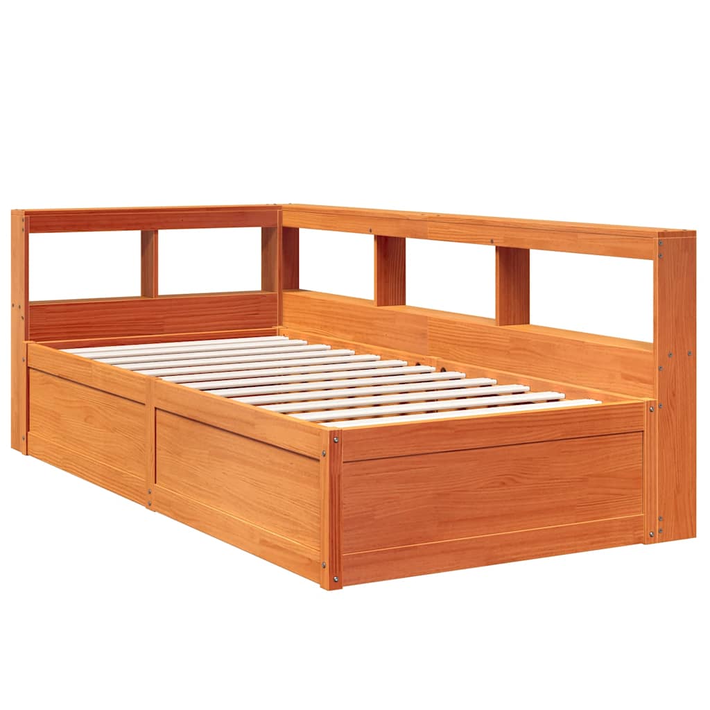 Bed met boekenkast zonder matras grenenhout wasbruin 90x190 cm