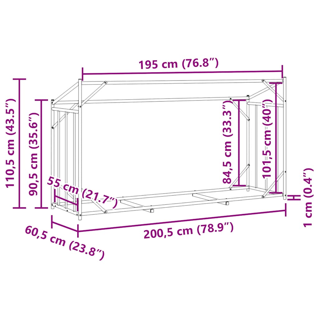 Haardhoutrek met regenhoes 200,5x60,5x110,5 cm staal