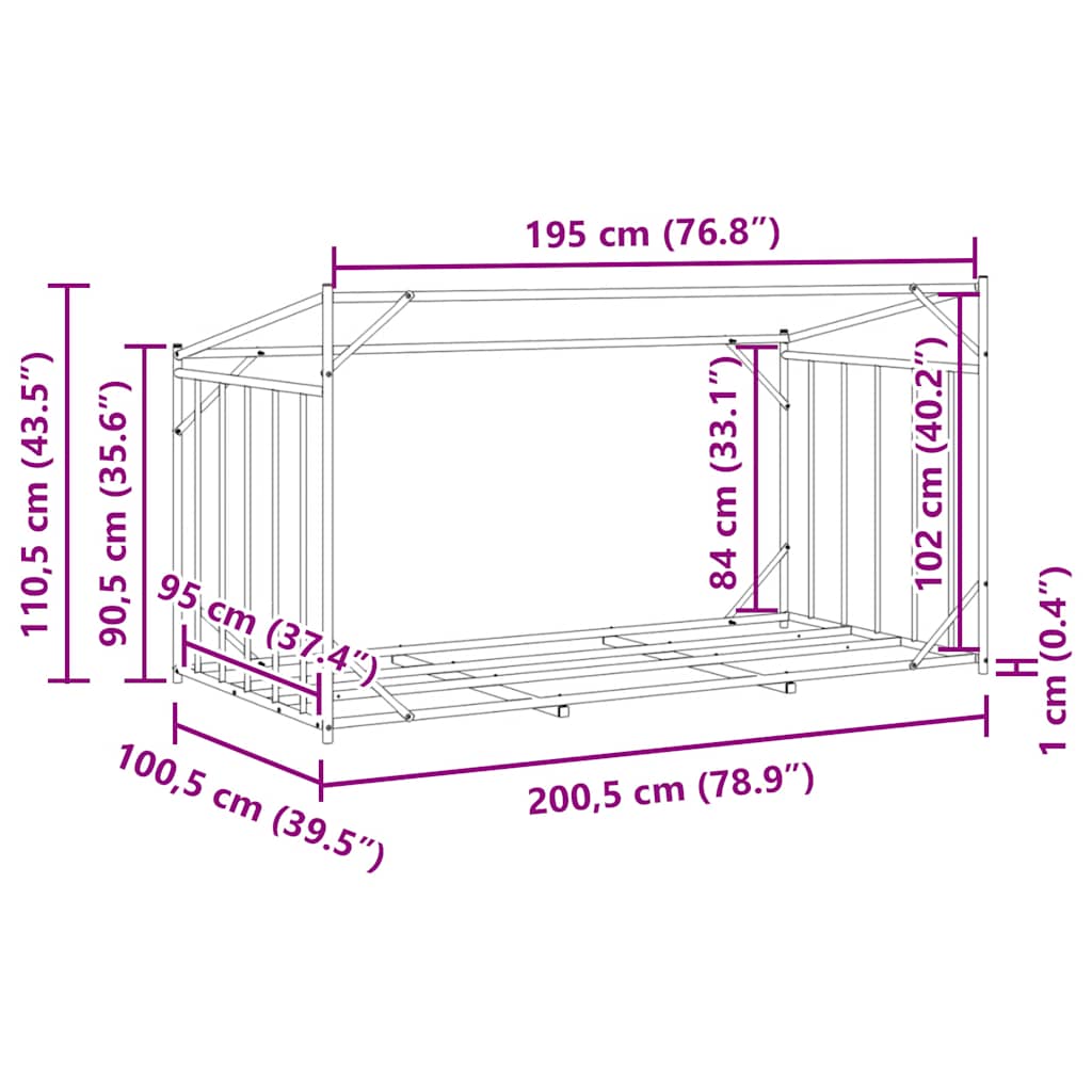 Haardhoutrek met regenhoes 200,5x100,5x110,5 cm staal