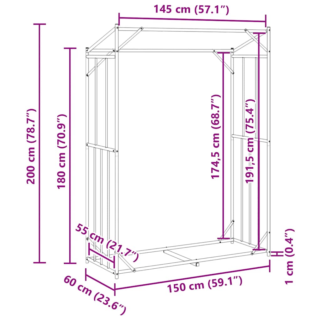 Haardhoutrek met regenhoes 150x60x200 cm gegalvaniseerd staal