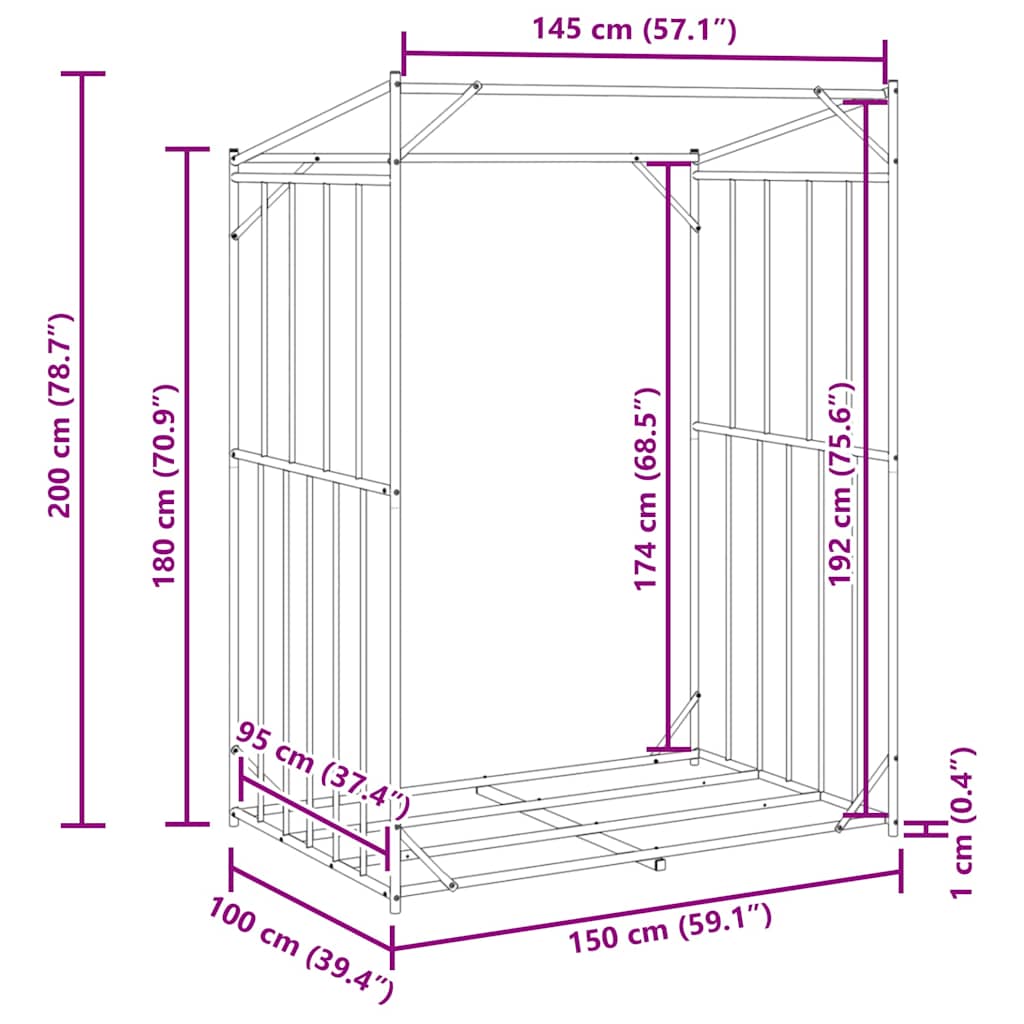 Haardhoutrek met regenhoes 150x100x200 cm gegalvaniseerd staal