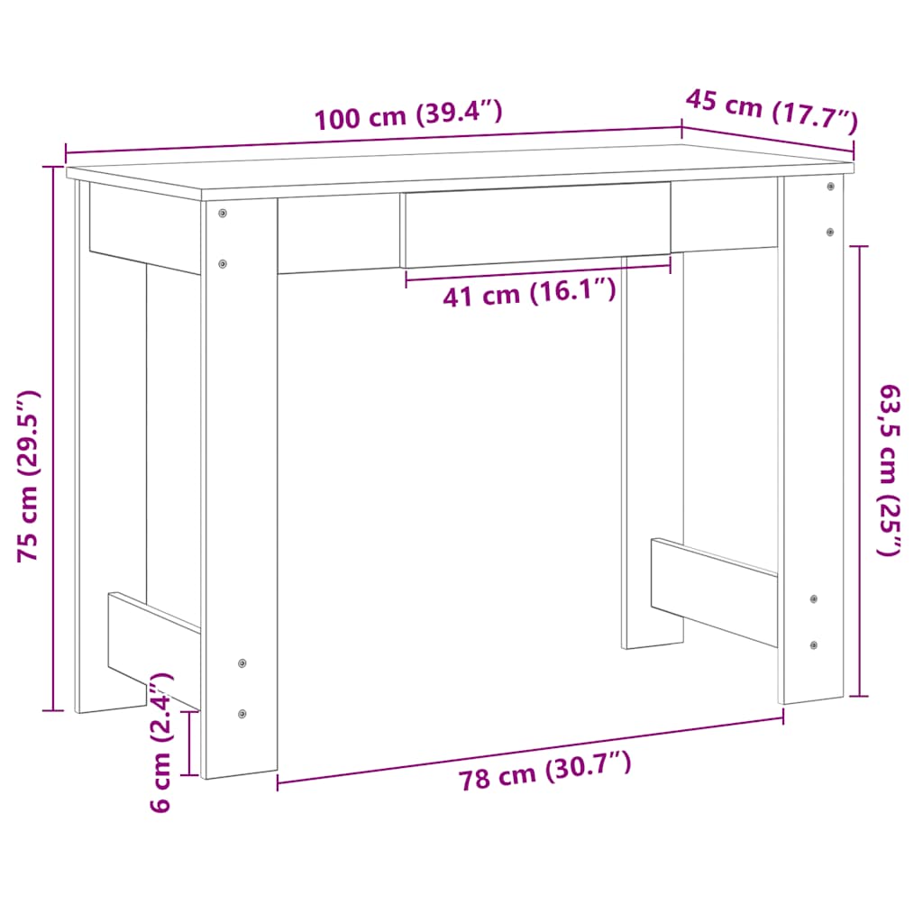 Bureau 100x45x75 cm bewerkt hout zwart