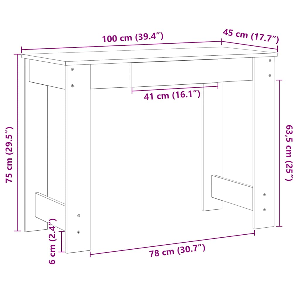 Bureau 100x45x75 cm bewerkt hout betongrijs