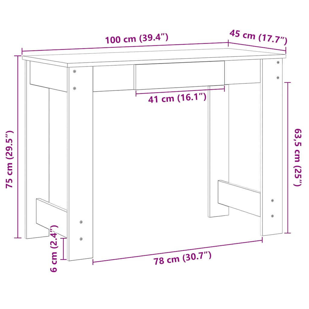 Bureau 100x45x75 cm bewerkt hout oud houtkleurig