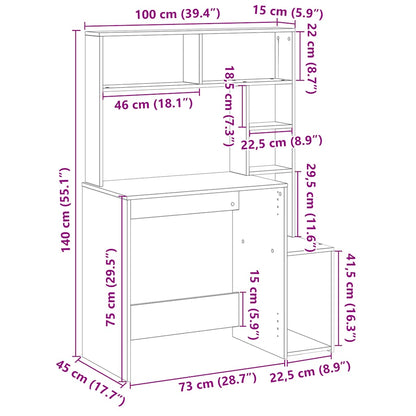 Bureau met schappen 100x45x140 bewerkt hout sonoma eikenkleur