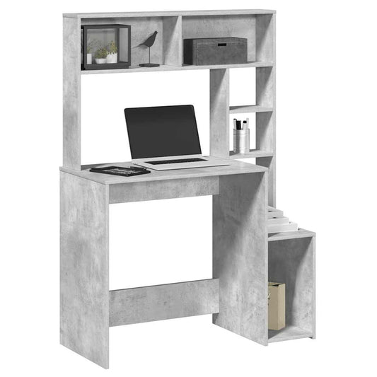 Bureau met schappen 100x45x140 cm bewerkt hout betongrijs