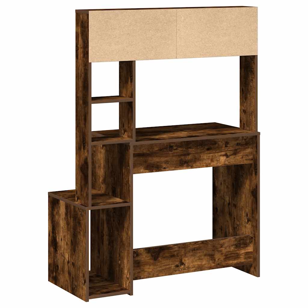 Bureau met schappen 100x45x140 cm bewerkt hout gerookt eiken