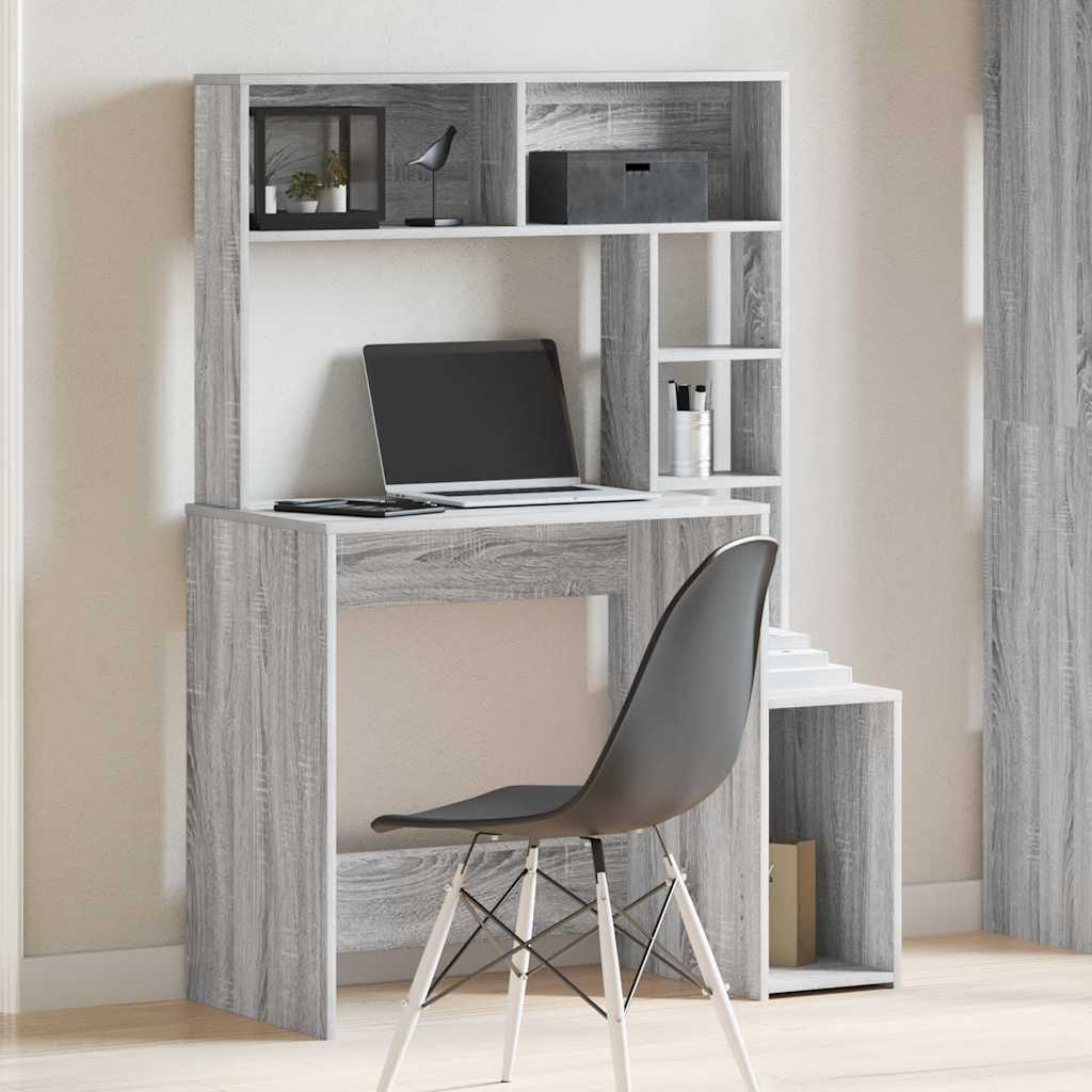 Bureau met schappen 100x45x140 cm bewerkt hout grijs sonoma