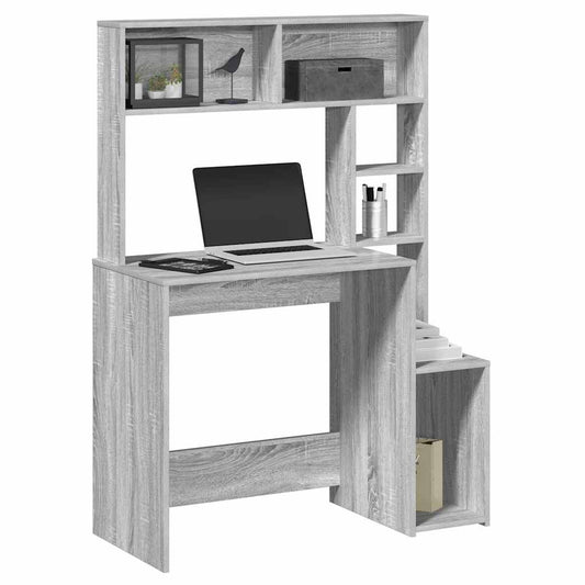 Bureau met schappen 100x45x140 cm bewerkt hout grijs sonoma