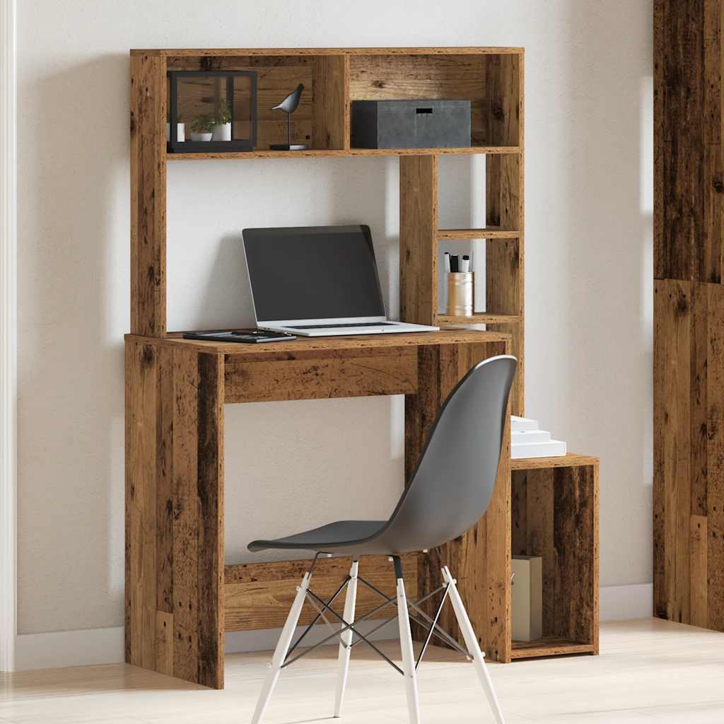 Bureau met schappen 100x45x140 cm bewerkt hout oud houtkleurig