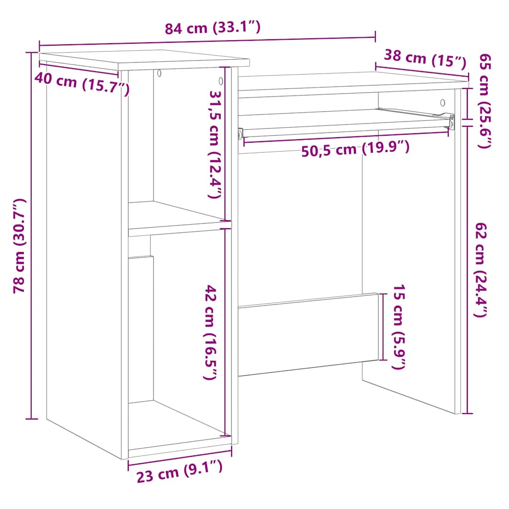 Bureau met schappen 84x40x78 cm bewerkt hout zwart