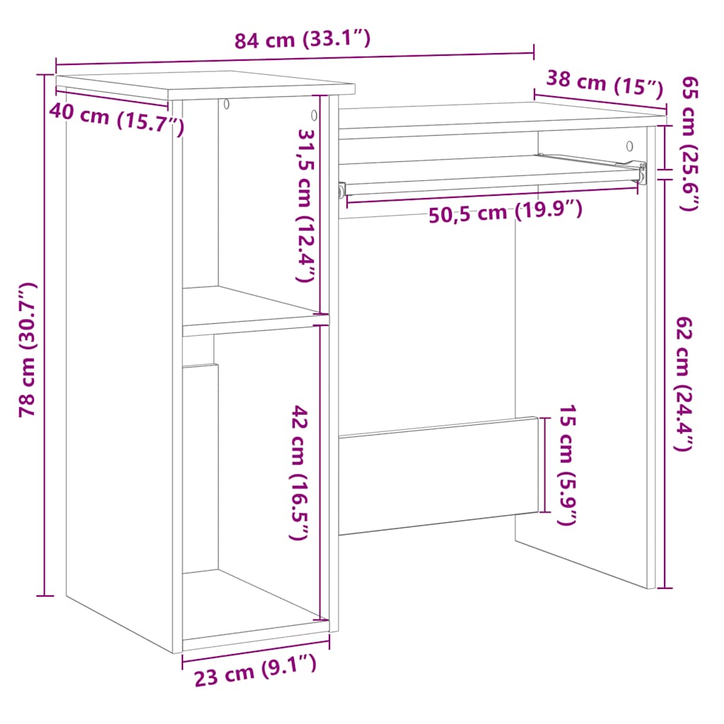 Bureau met schappen 84x40x78 cm bewerkt hout sonoma eikenkleur