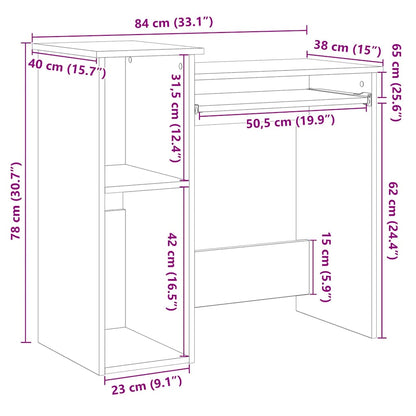 Bureau met schappen 84x40x78 cm bewerkt hout betongrijs