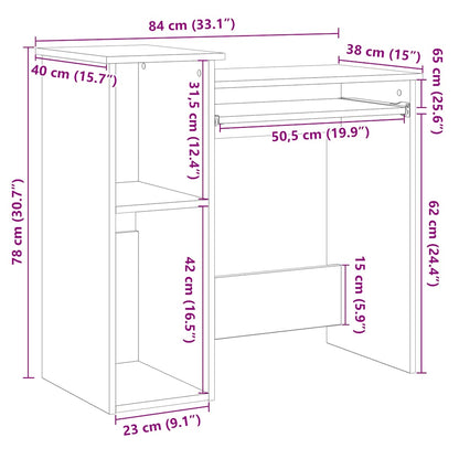 Bureau met schappen 84x40x78 cm bewerkt hout gerookt eiken