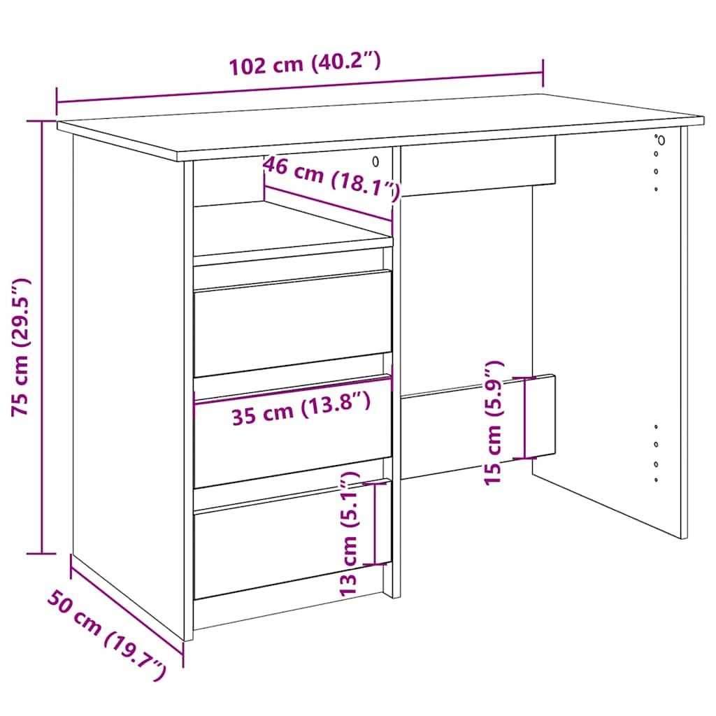 Bureau 102x50x75 cm bewerkt hout wit