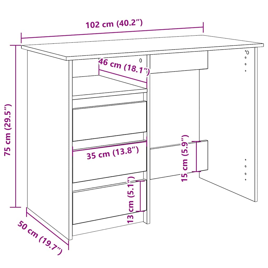 Bureau 102x50x75 cm bewerkt hout betongrijs