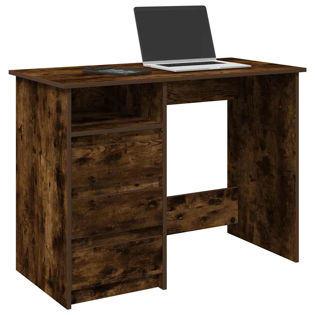 Bureau 102x50x75 cm bewerkt hout gerookt eikenkleurig