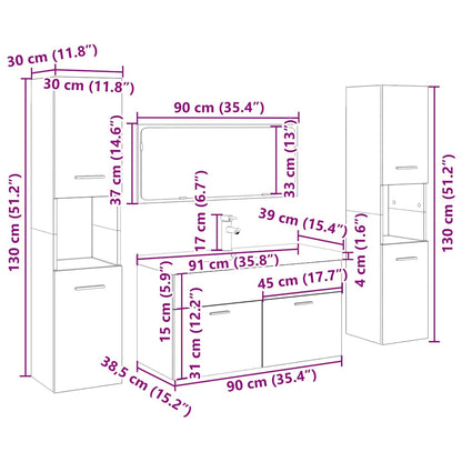 5-delige Badkamermeubelset bewerkt hout oud houtkleurig
